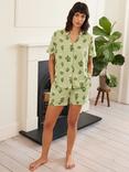 Chelsea Peers Cactus Shirt Shorty Pyjama Set, Green/Multi