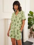 Chelsea Peers Cactus Shirt Shorty Pyjama Set, Green/Multi