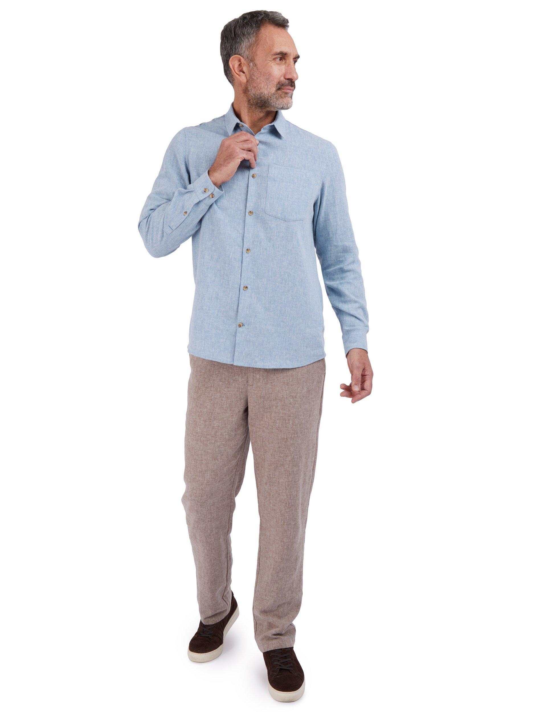 Product image 4 of 9, which shows Rohan Ravello Long Sleeve Linen Blend Shirt, Chambray Blue, S