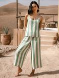 Chelsea Peers Stripe Linen Blend Cami Pyjama Set, Green/White