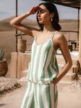 Chelsea Peers Stripe Linen Blend Cami Pyjama Set, Green/White