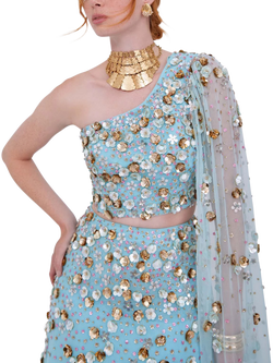 Raishma Inaya Floral Sequins One Shoulder Gown - view 2, Blue