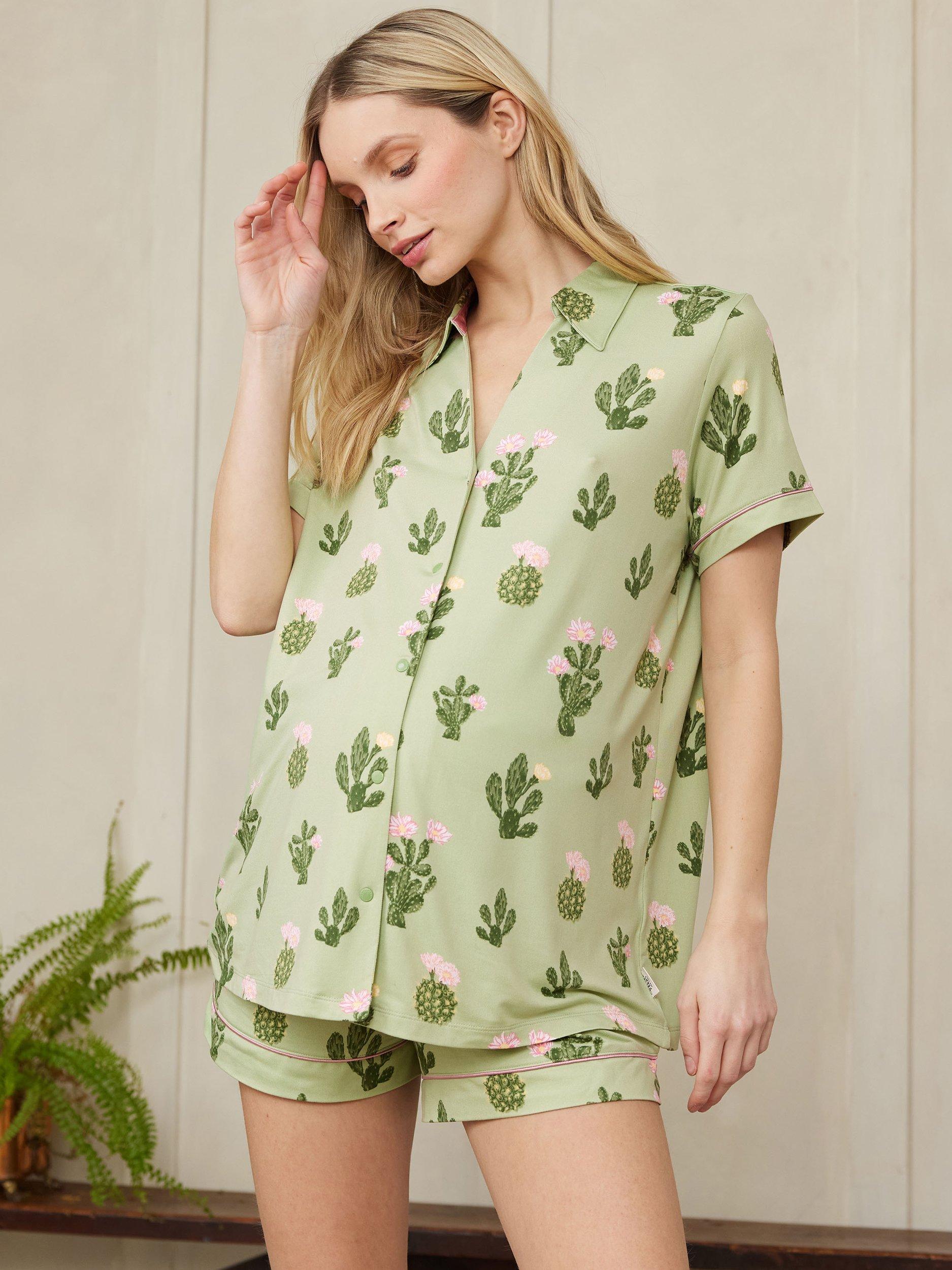 Product image 5 of 5, which shows Chelsea Peers Cactus Maternity Pyjama Set, Green/Multi, 18
