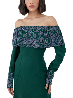Raishma Maria Off-Shoulder Gown, Green - view 2, Green