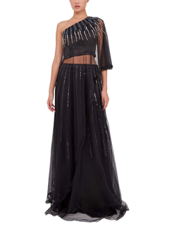 Raishma Shania Embellished One Shoulder Gown, Black