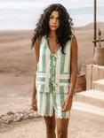 Chelsea Peers Stripe Linen Blend Tie Front Short Set, Green/White