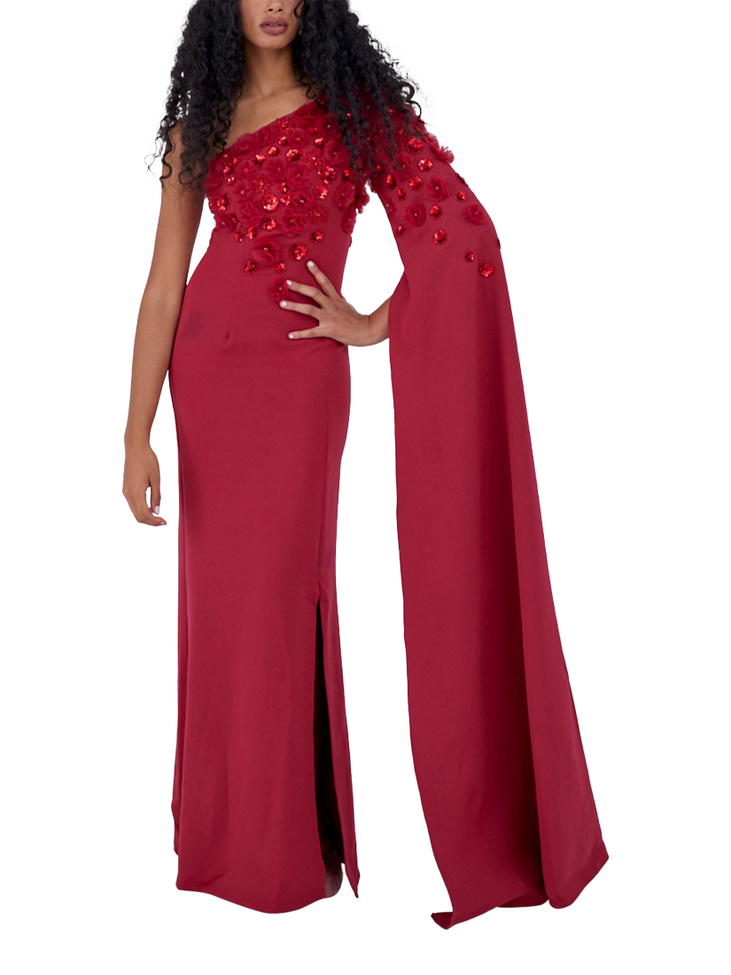 Product image 1 of 3, which shows Raishma Amira One-Shoulder Gown, Red, 8