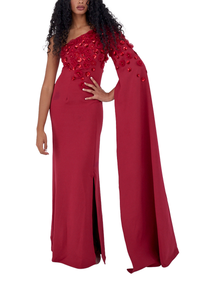 Raishma Amira One-Shoulder Gown, Red, Red