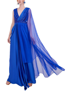 Raishma Anaya Sleeveless Hand-Embroidered Sequin Fit And Flare Gown, Blue