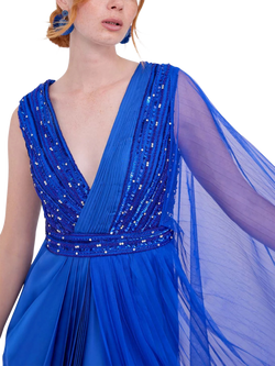 Raishma Anaya Sleeveless Hand-Embroidered Sequin Fit And Flare Gown - view 2, Blue