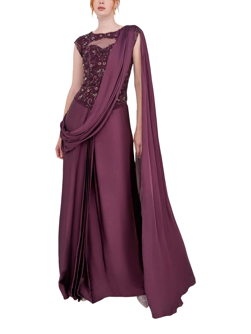 Product image 1 of 3, which shows Raishma Anika Floral Embellishment Gown, Burgundy, 14