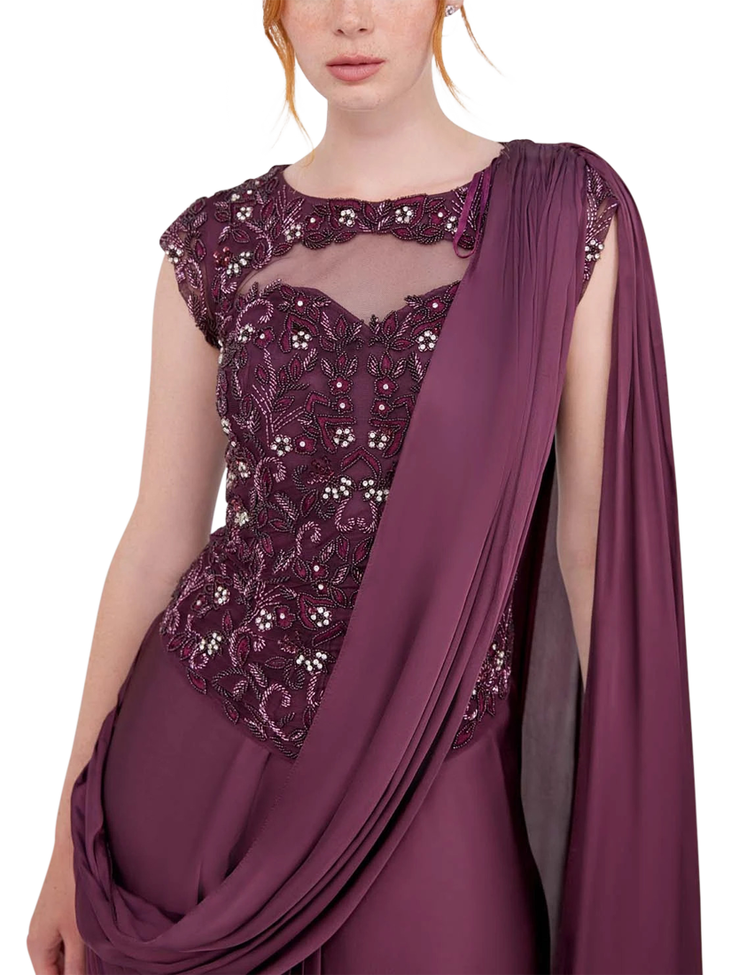 Product image 2 of 3, which shows Raishma Anika Floral Embellishment Gown, Burgundy, 14