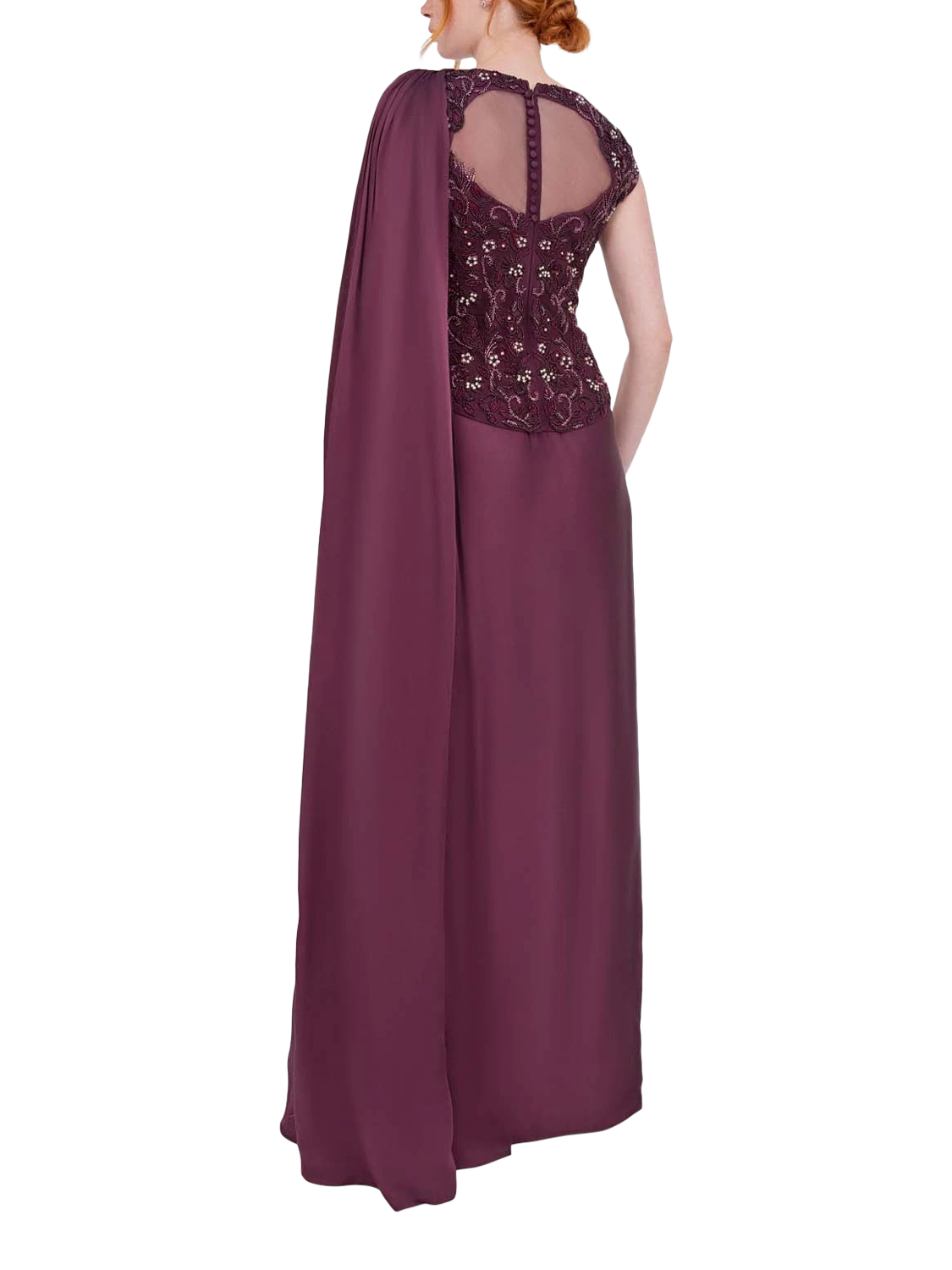 Product image 3 of 3, which shows Raishma Anika Floral Embellishment Gown, Burgundy, 14