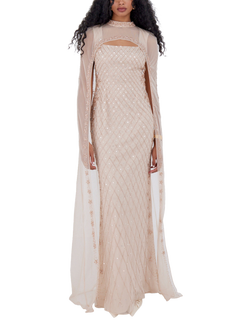 Raishma Brianna Caped Gown, Champagne, Champagne