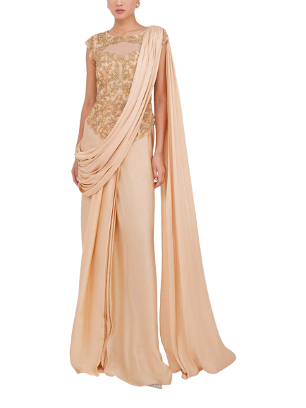Raishma Anika Floral Embellished Sleeveless Gown, Gold, Gold