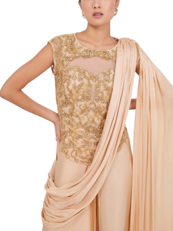 Raishma Anika Floral Embellished Sleeveless Gown - view 2, Gold