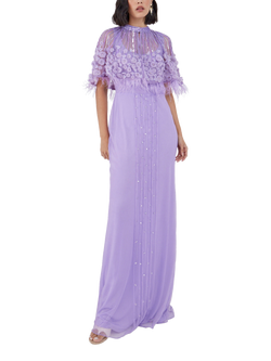 Raishma Catalina Hand-Beaded Floral Detail Caped Gown, Lilac