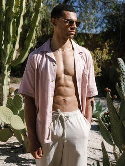 Chelsea Peers Short Sleeve Linen Blend Shirt, Pink, Pink