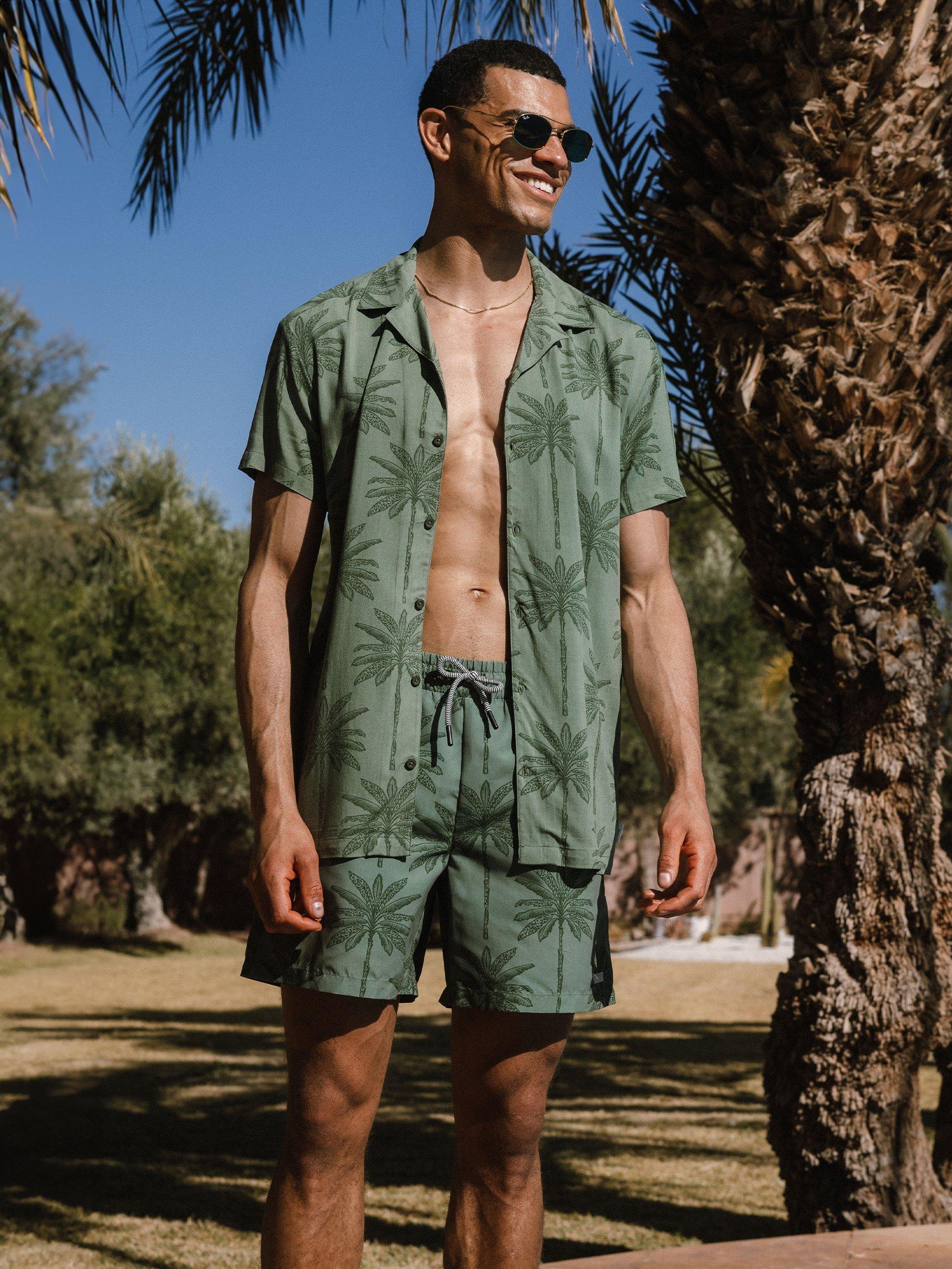 Product image 3 of 6, which shows Chelsea Peers Short Sleeve Palm Print Shirt, Khaki, L