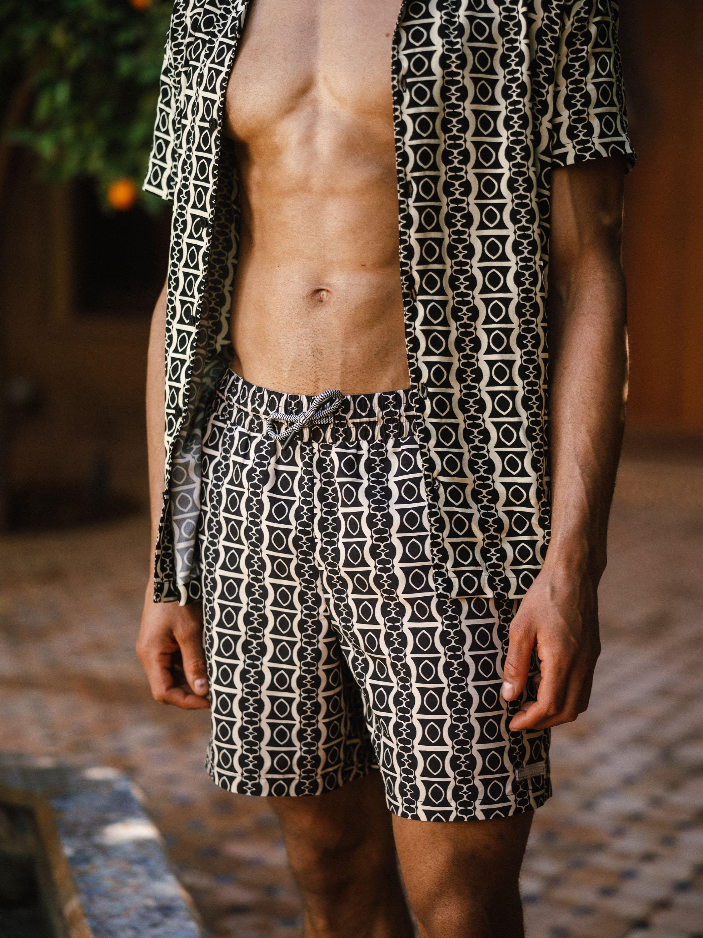 Product image 3 of 6, which shows Chelsea Peers Abstract Print Swim Shorts, Black/White, L