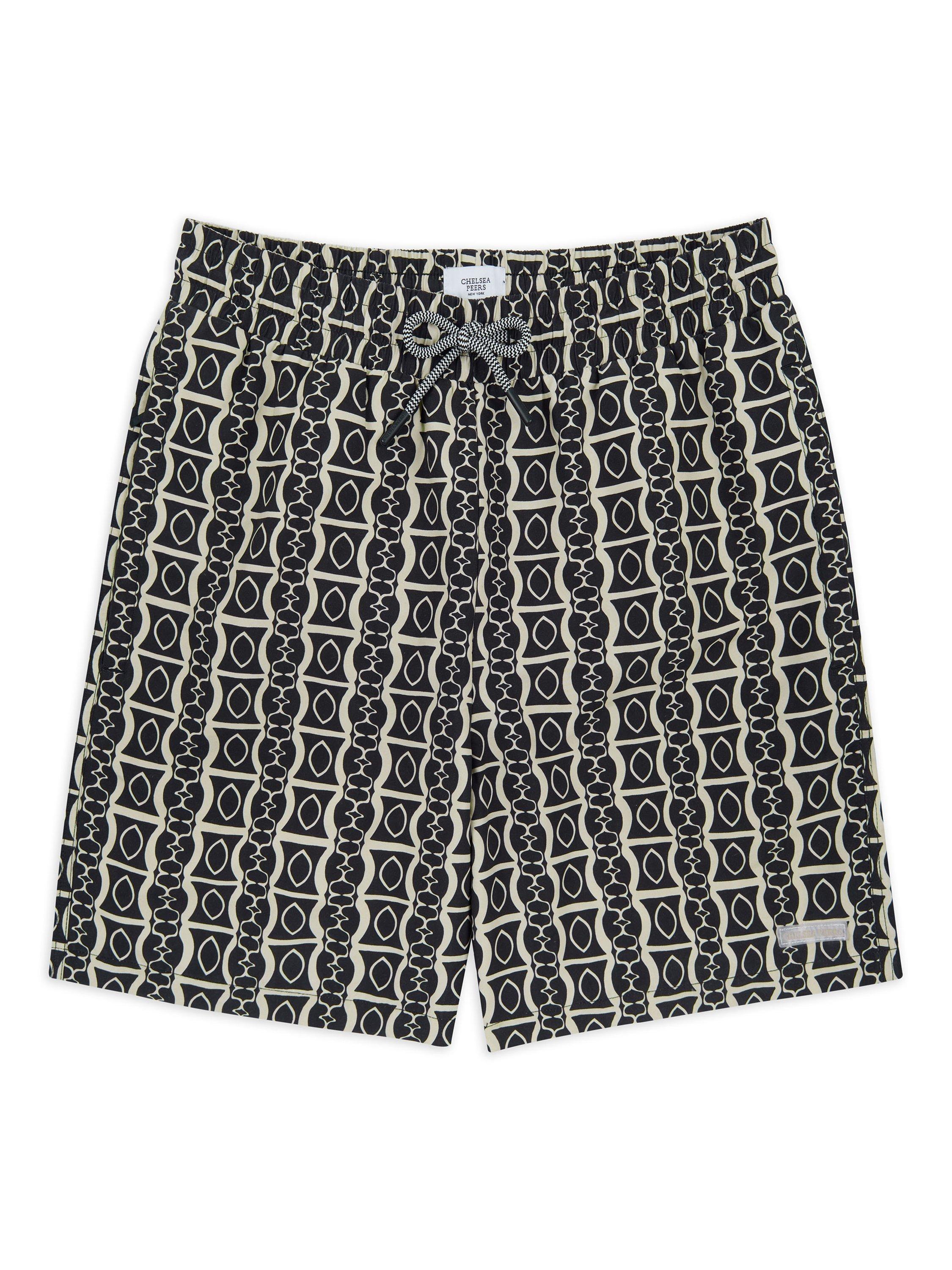 Product image 4 of 6, which shows Chelsea Peers Abstract Print Swim Shorts, Black/White, L