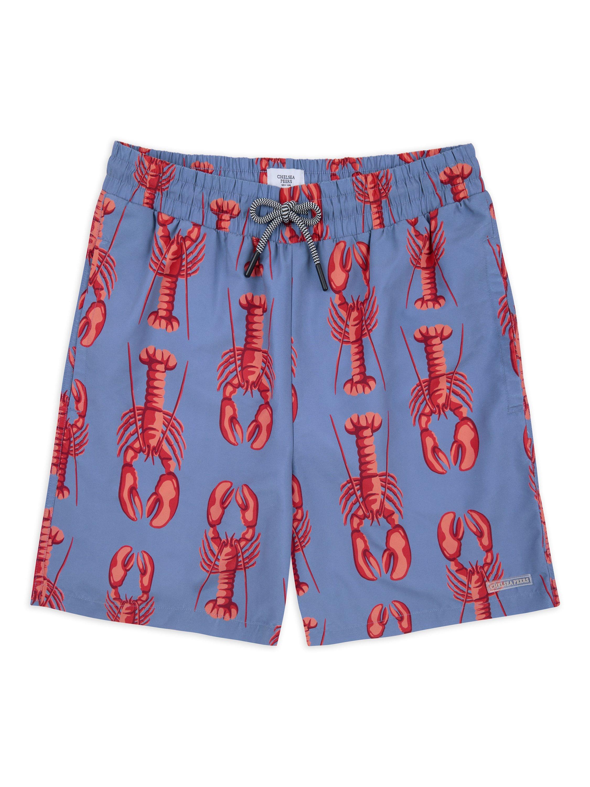 Product image 4 of 6, which shows Chelsea Peers Lobster Print Swim Shorts, Blue/Multi, L