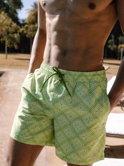 Chelsea Peers Geometric Print Swim Shorts, Lime - view 2, Lime