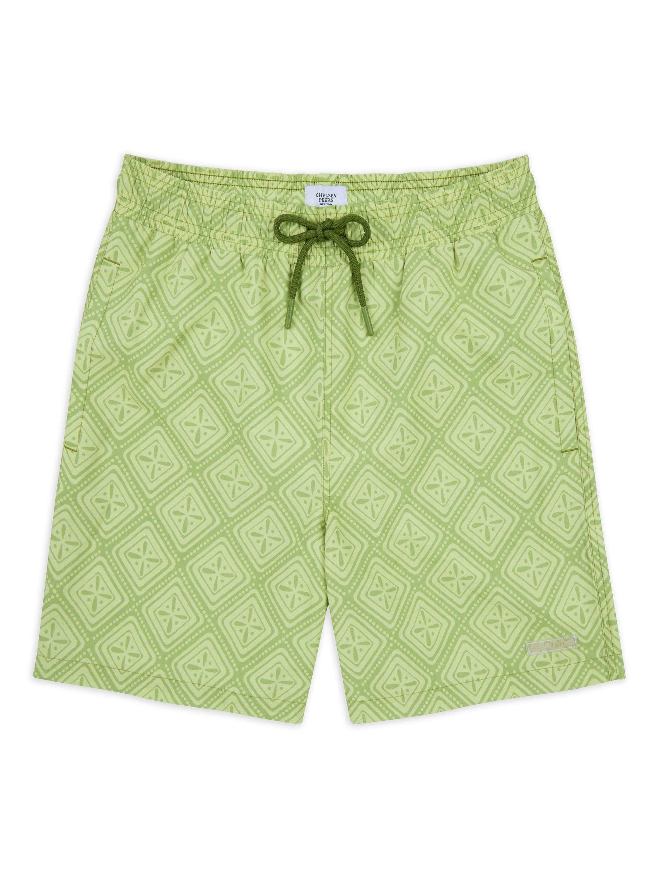 Product image 4 of 6, which shows Chelsea Peers Geometric Print Swim Shorts, Lime, L