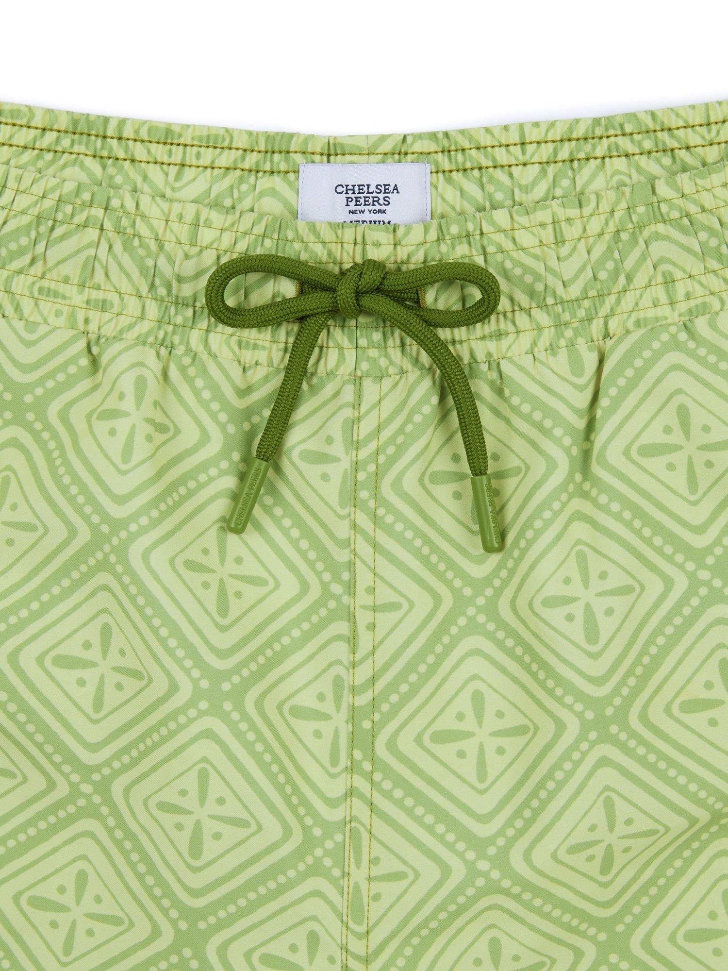 Product image 6 of 6, which shows Chelsea Peers Geometric Print Swim Shorts, Lime, L
