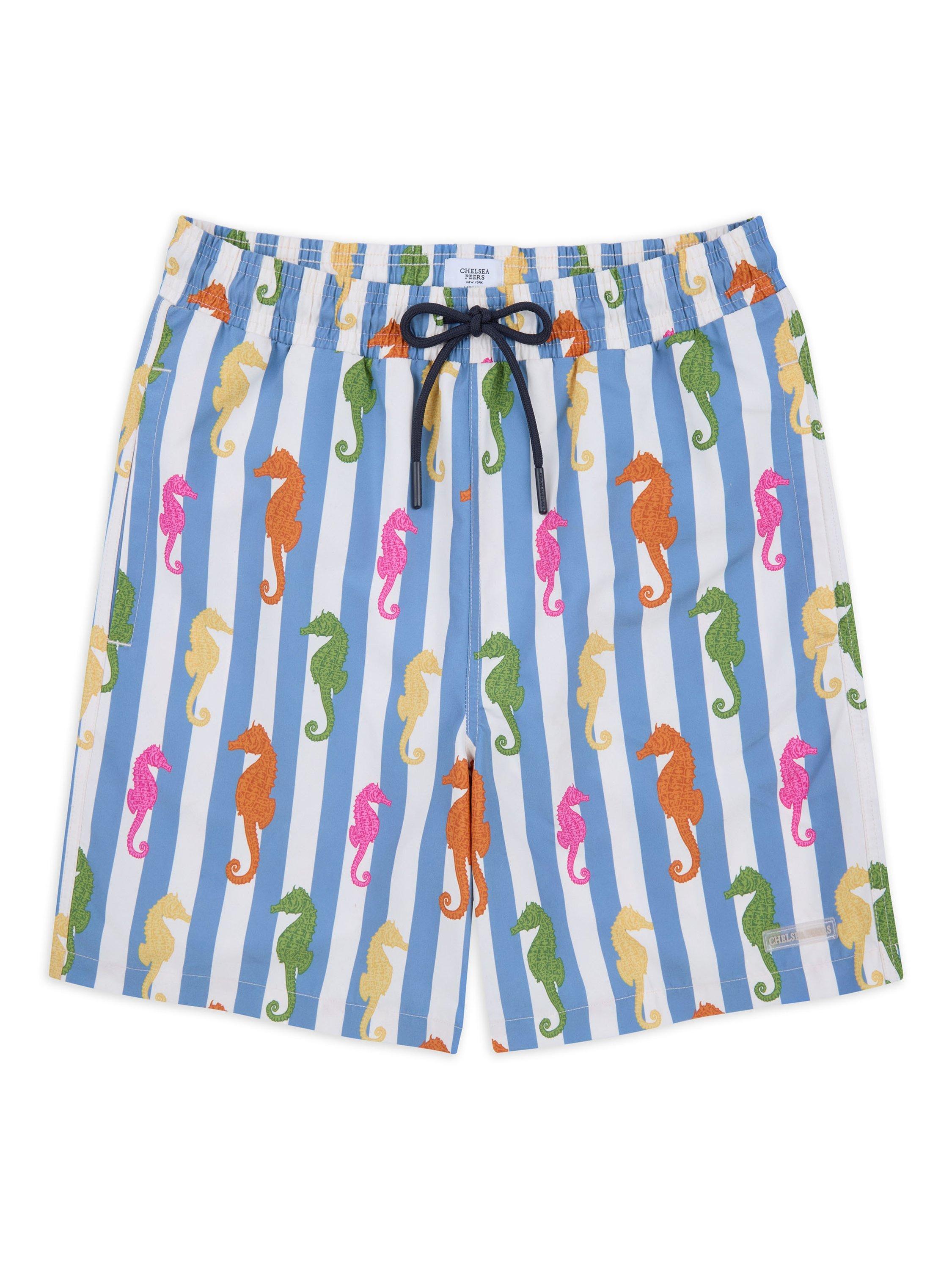 Product image 3 of 5, which shows Chelsea Peers Seahorse Stripe Print Swim Shorts, Blue/Multi, L