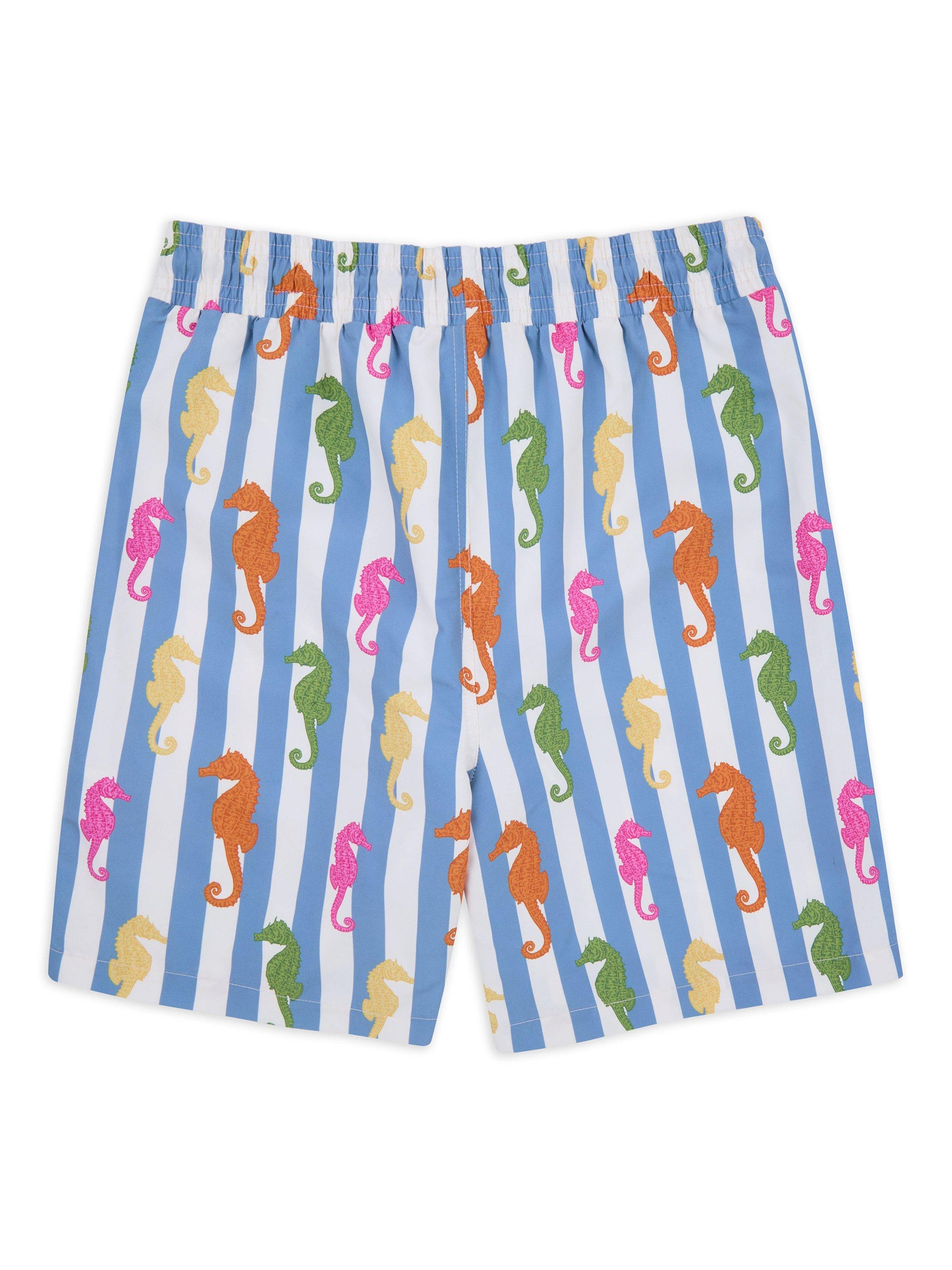 Product image 4 of 5, which shows Chelsea Peers Seahorse Stripe Print Swim Shorts, Blue/Multi, L