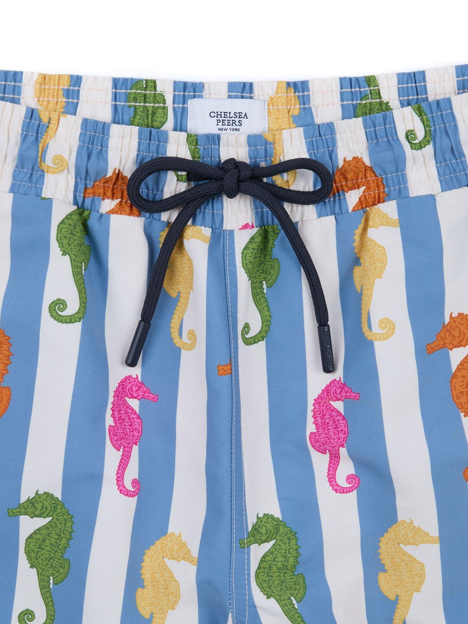 Product image 5 of 5, which shows Chelsea Peers Seahorse Stripe Print Swim Shorts, Blue/Multi, L