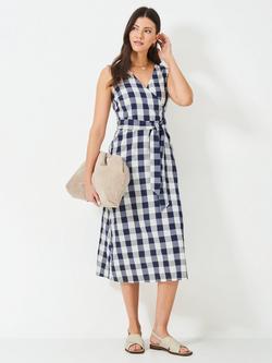 Crew Clothing Jenny Gingham Wrap Dress, Navy Blue, Navy Blue