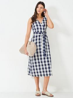 Crew Clothing Jenny Gingham Wrap Dress, Navy Blue - view 2, Navy Blue