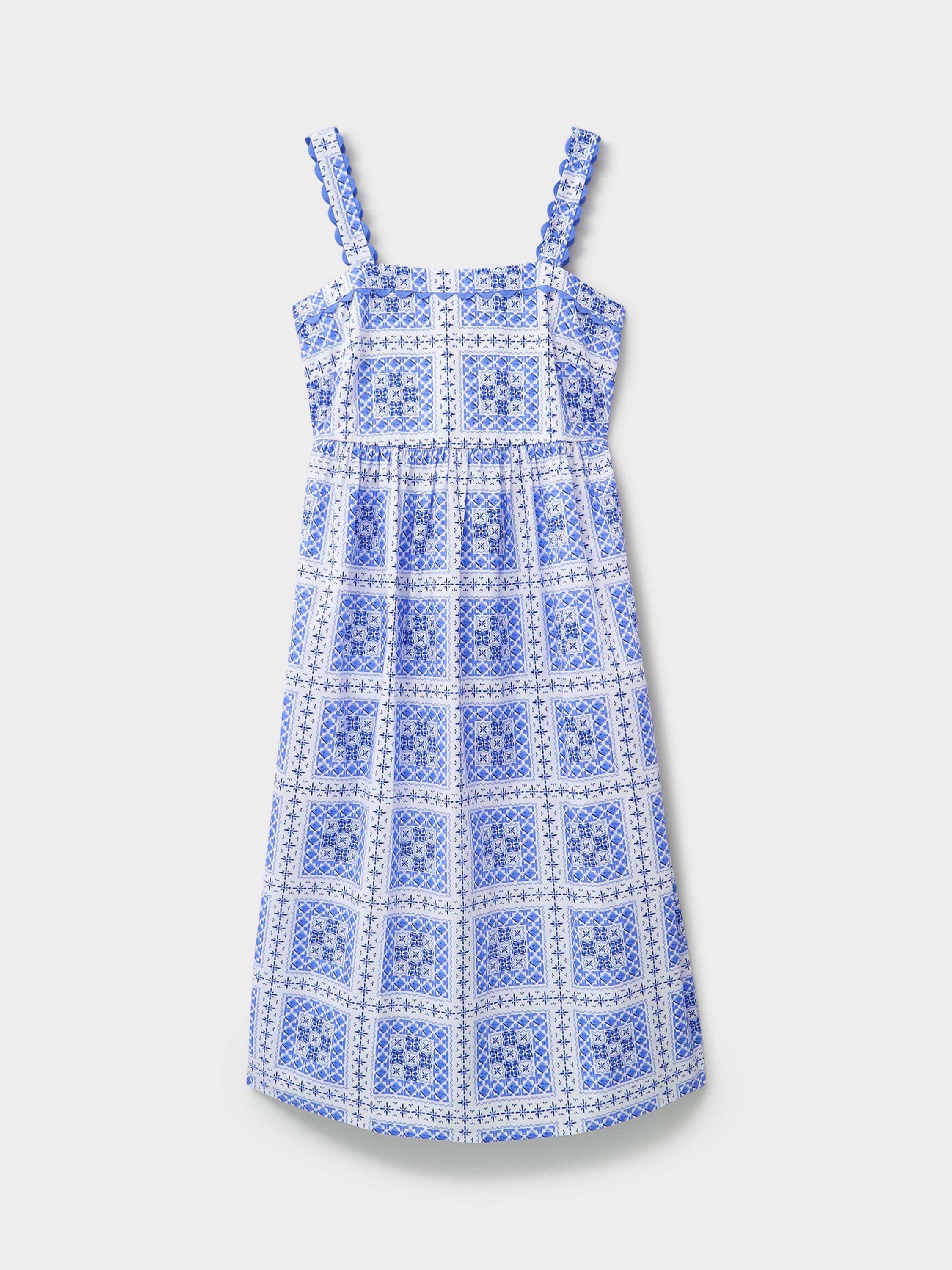 Product image 5 of 5, which shows Crew Clothing Paloma Tile Print Strappy Dress, Light Blue, 10