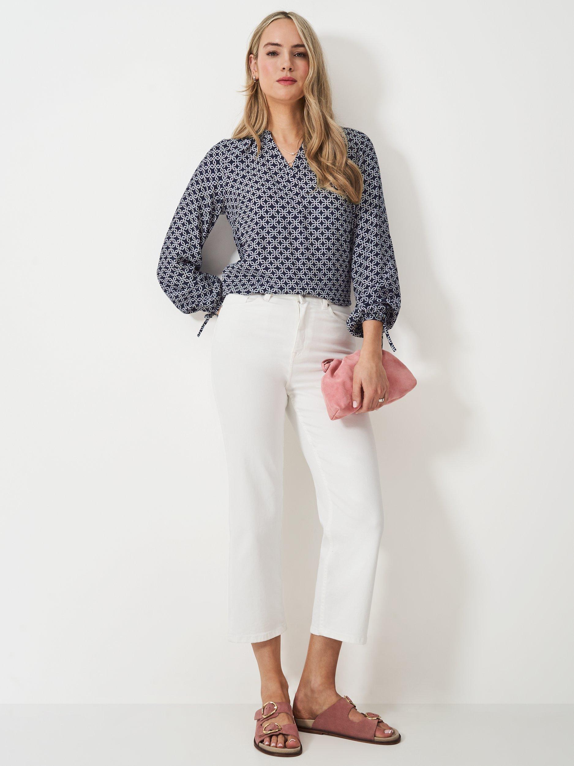 Product image 1 of 5, which shows Crew Clothing Tilly Abstract Long Sleeve Blouse, Multi Blue, 10