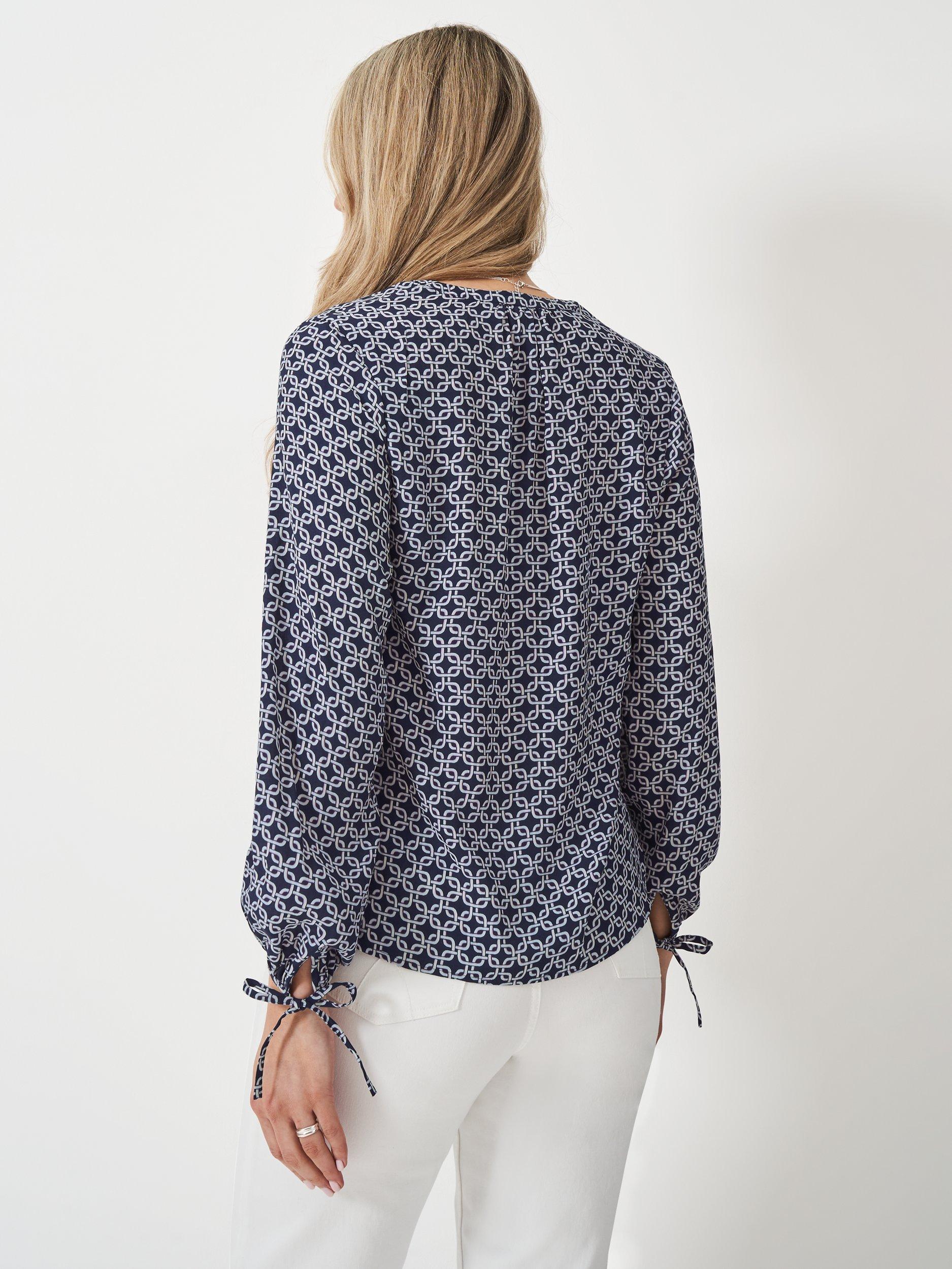 Product image 3 of 5, which shows Crew Clothing Tilly Abstract Long Sleeve Blouse, Multi Blue, 10