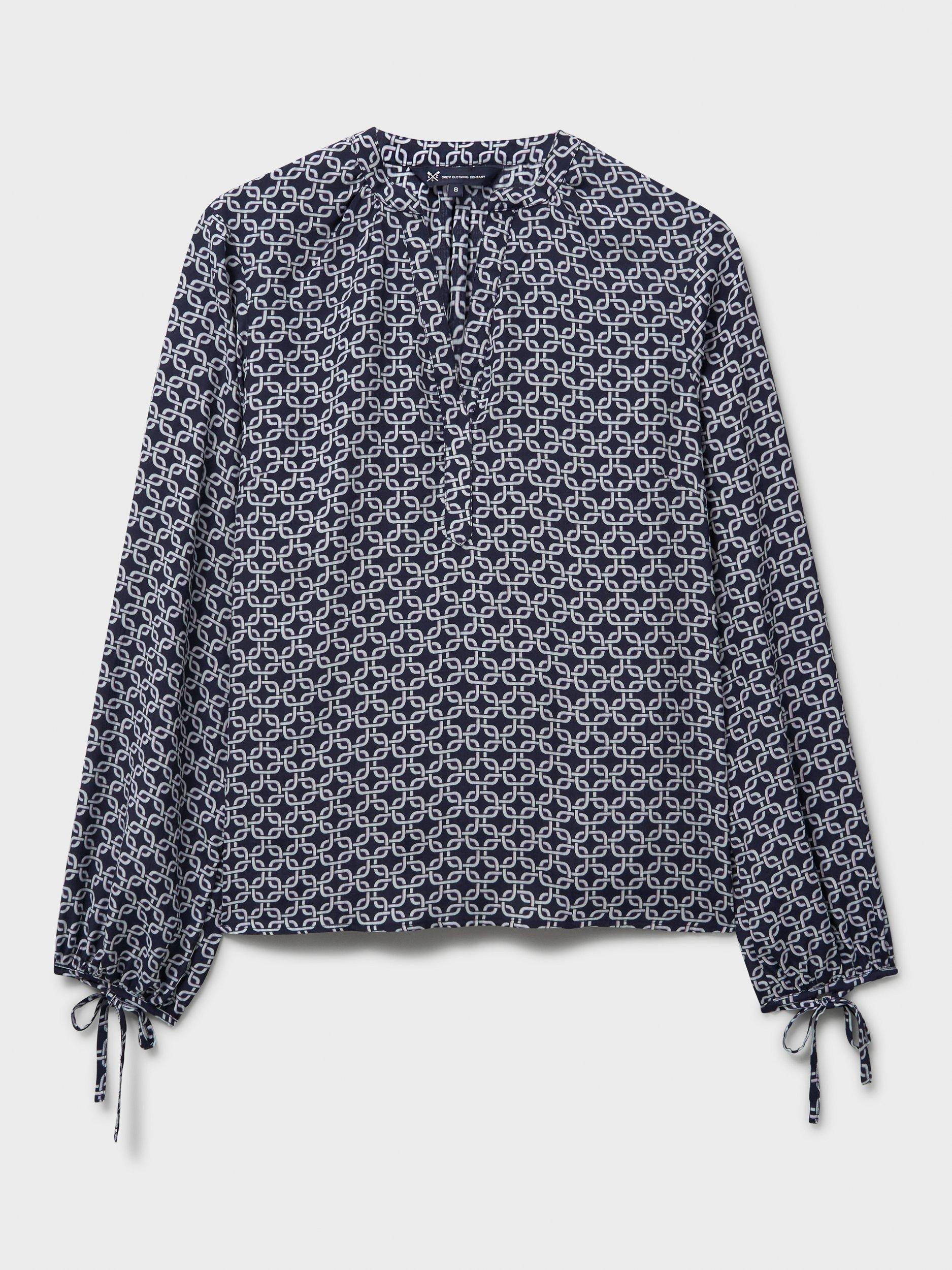 Product image 5 of 5, which shows Crew Clothing Tilly Abstract Long Sleeve Blouse, Multi Blue, 10