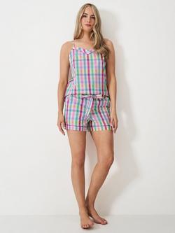 Crew Clothing Logo Embroidered Cami Cotton Pyjama Set, Multi Pink