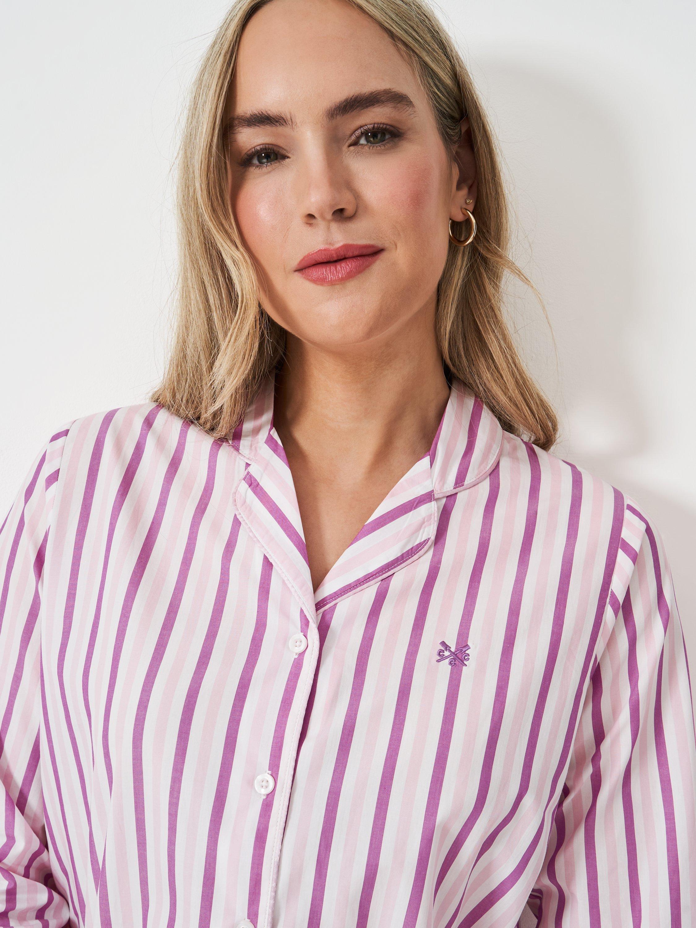 Product image 4 of 5, which shows Crew Clothing Stripe Shirt Long Pyjama Set, Pink/Multi, L