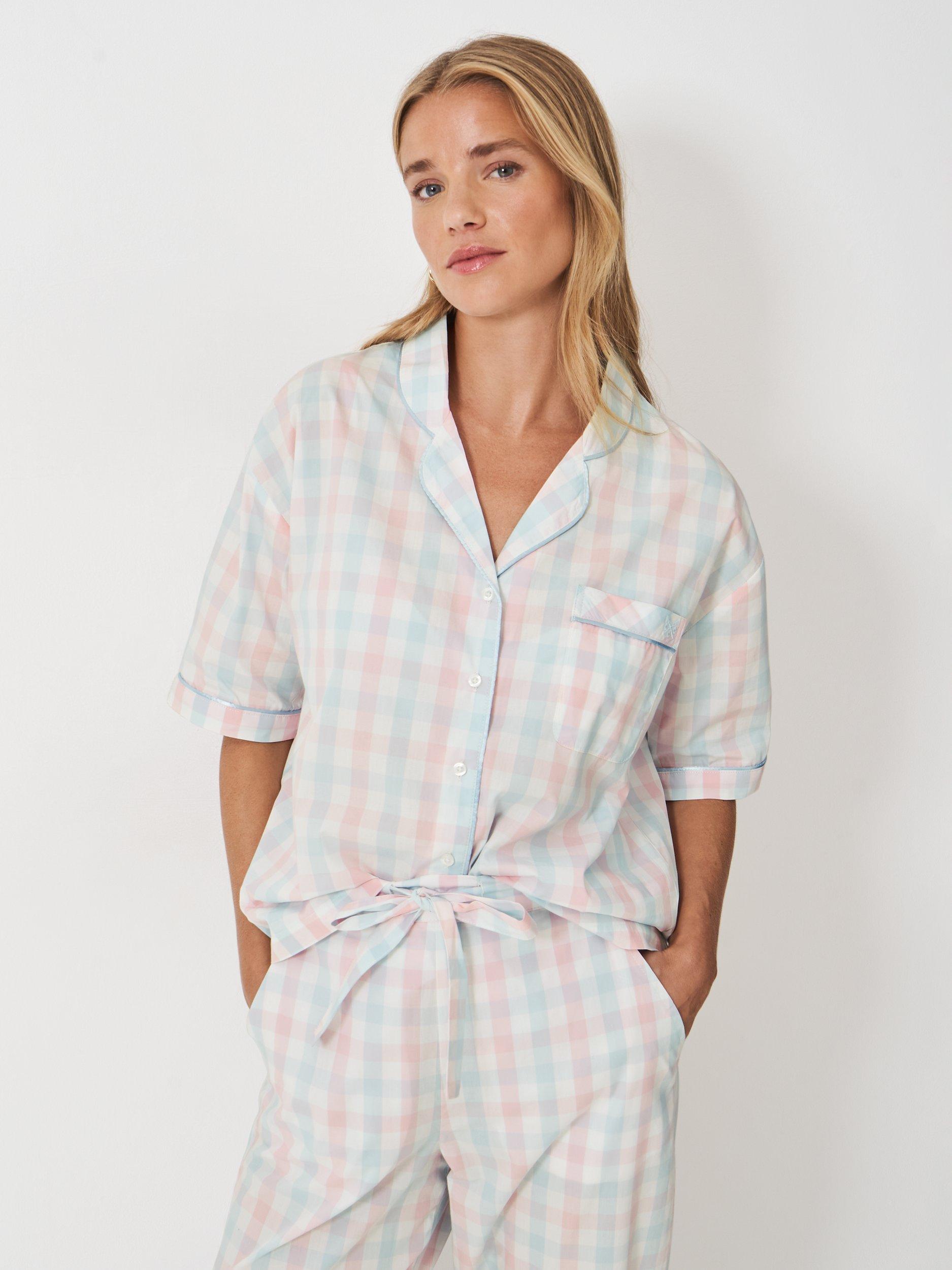 Product image 2 of 5, which shows Crew Clothing Check Short Sleeve Long Pyjama Set, Pink/Multi, L