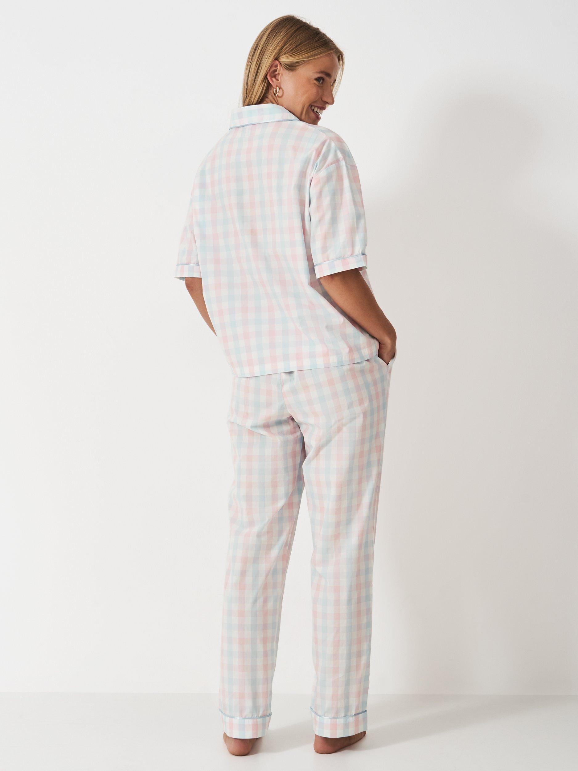 Product image 3 of 5, which shows Crew Clothing Check Short Sleeve Long Pyjama Set, Pink/Multi, L