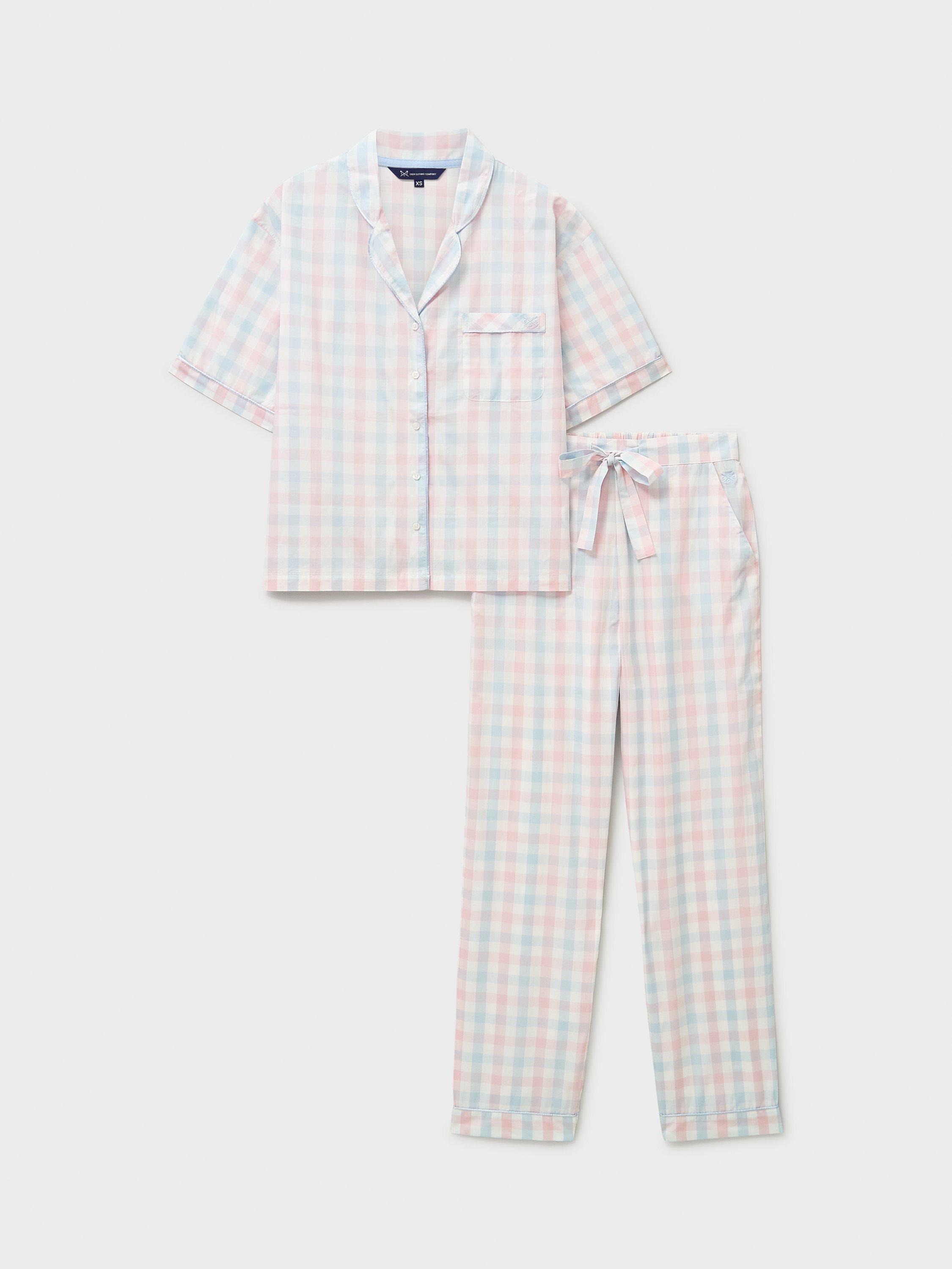 Product image 5 of 5, which shows Crew Clothing Check Short Sleeve Long Pyjama Set, Pink/Multi, L