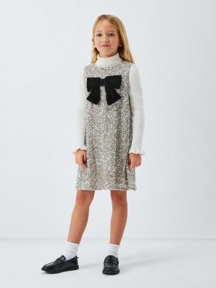 John Lewis Kids' Sequin Bow Dress, Multi - view 2, Multi