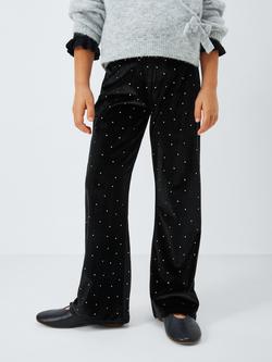 John Lewis Kids' Diamante Velvet Flared Trousers, Black, Black