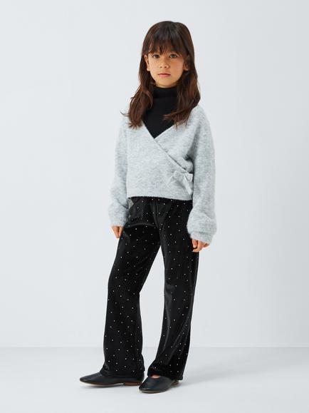 John Lewis Kids' Diamante Velvet Flared Trousers, Black - view 2, Black