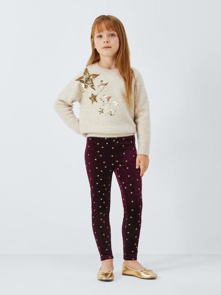 John Lewis Kids' Star Velour Leggings, Multi - view 2, Multi