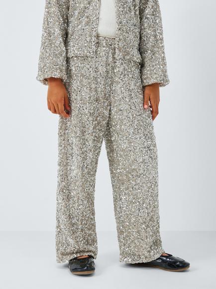 John Lewis Kids' Wide Leg Sequin Trousers, Silver, Silver