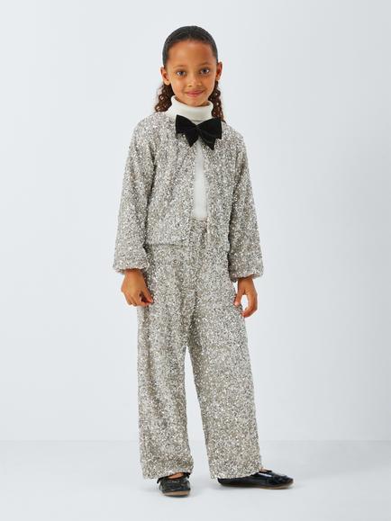 John Lewis Kids' Wide Leg Sequin Trousers, Silver - view 2, Silver