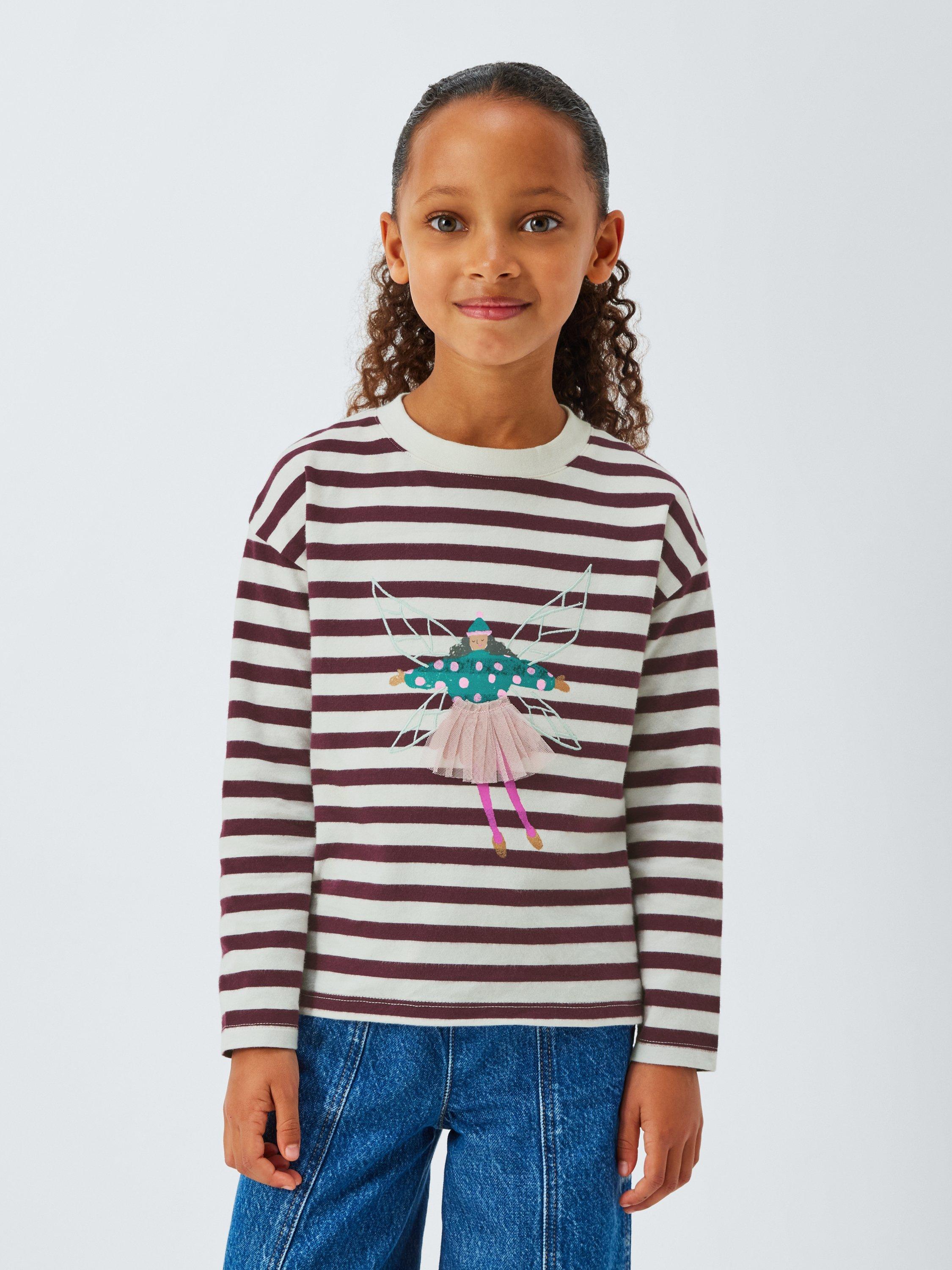 Product image 1 of 7, which shows John Lewis Kids' Fairy Stripe Jersey Top, Multi, 4 years